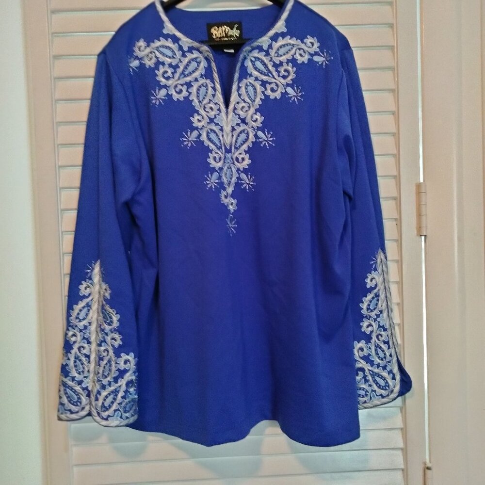 Vintage Bob Mackie Wearable Art Royal Blue Tunic Size Large